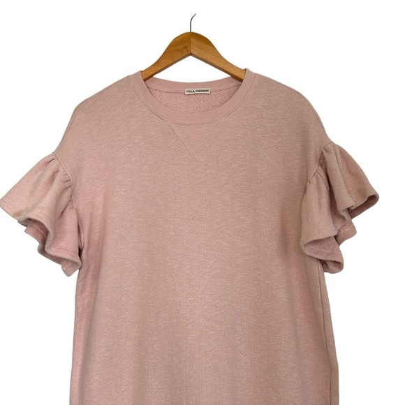 Ulla Johnson Womens Ruffle Sleeve Hem Dress Sz Medium Rose Washed Terry Knit - Picture 5 of 8